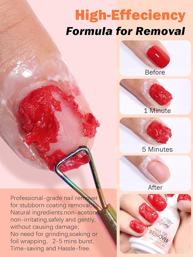 Gel Nail Polish Remover, 2 Pack × 15ml acetone-free Formula Remove Gel Polish for Nails, Quick & Easy Remove in 3-5 Minutes, NO Need Soaking or Foil Wrapping for Nails