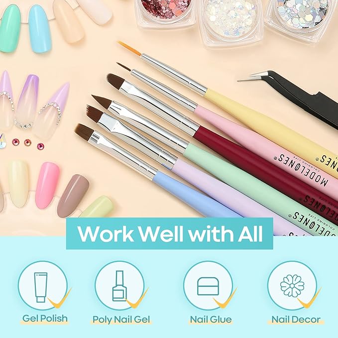 Modelones Nail Art Brushes Set, Nail Brush kit Gel Polish, Extension Gel, Liner, Carving, Apex Building, Dotting Pens Professional Tools for Drawing Painting 3D Design Salon & DIY Use