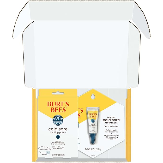 Burt's Bees Cold Sore Treatment Bundle with Burt’s Bees Cold Sore Healing Patches and Burt’s Bees Cold Sore Treatment with Rhubarb and Sage, Protects and Heals Cold Sores, Relieves Symptoms
