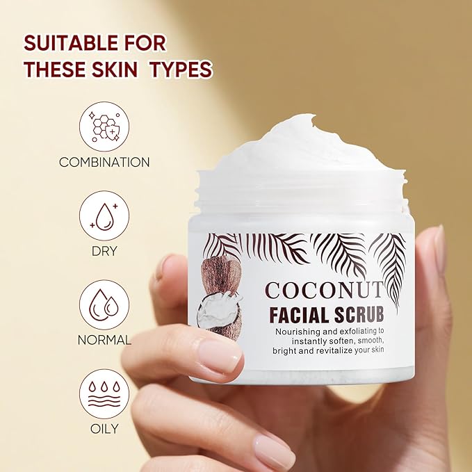 Facial Scrub & Face Exfoliator, Exfoliating Facial Wash with Coconut Facial Scrub Exfoliator - Spa Quality Exfoliating Mask, Deep Cleansing Face Wash Cleanser for Women