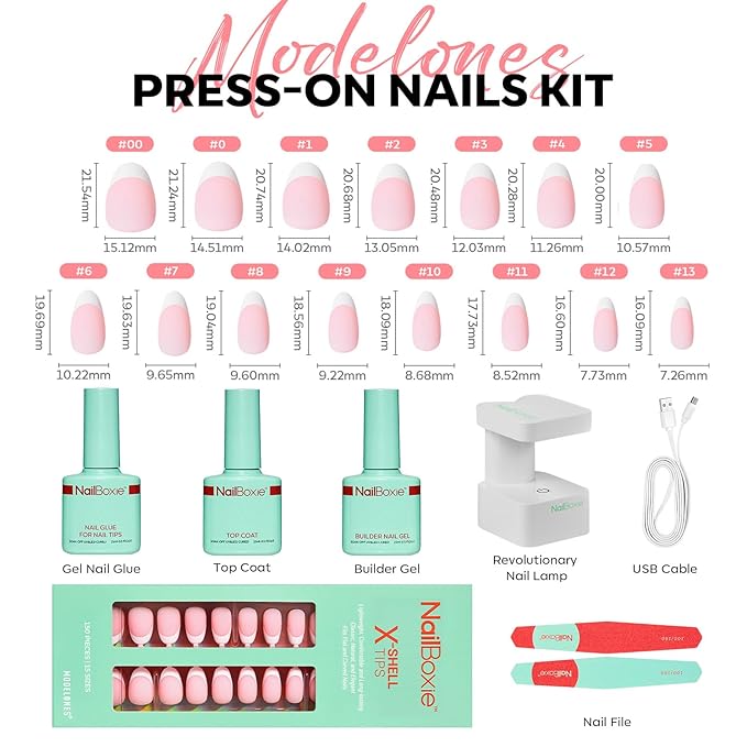 Modelones Gel Nail Kit, Press On Nails Kit with LED Light, 150 PCS Short Pink Almond, 15 Sizes French Tip Press on Nails, NailBoxie Pre-Colored Nail Tips for Easy DIY Nail Art
