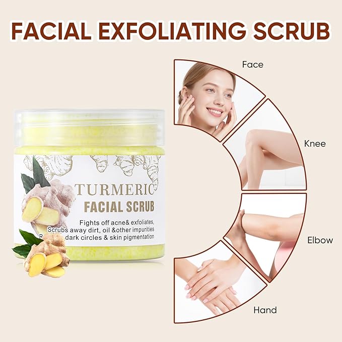 Turmeric Face Scrub, Exfoliating Facial Scrub with Skin Exfoliating, Natural Facial Scrub for Skin, Moisturizing, Nourishes Skin, Deep Cleansing Face Wash Cleanser for Women Men