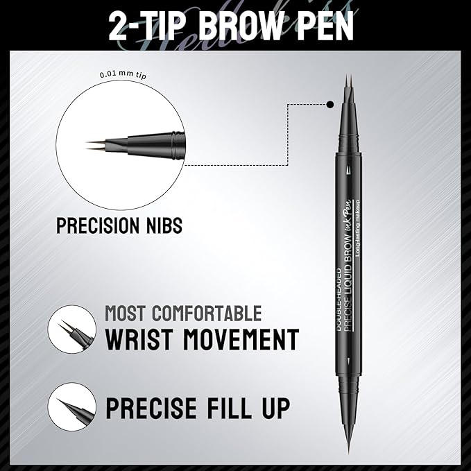 Microblading Eyebrow Pen, Curved Eyebrow Pencil 2-in-1 Dual-Ended Eyebrow Pencil 2-Fork-Tip and Single Tip Creates Natural Eyebrows Waterproof Long-lasting(Black)
