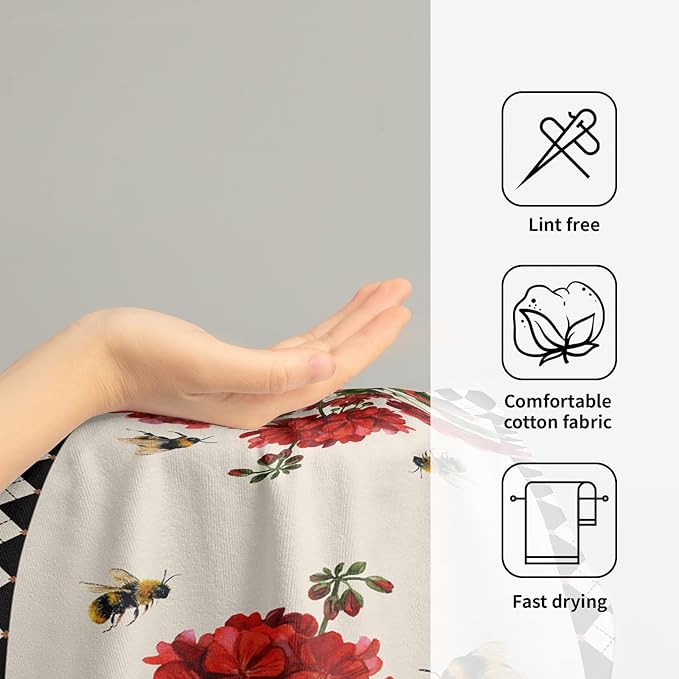 Giwawa Red Flower Hand Towels Set of 2 Buffalo Plaid Decorative Guest Bath Towel Soft Absorbent Kitchen Hotel Dish Towel Quick Drying Washcloths