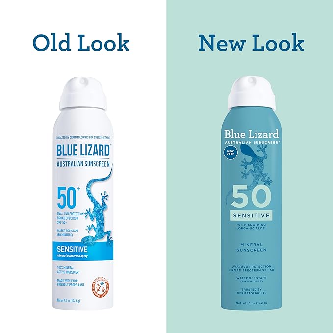 Blue Lizard Sensitive Mineral SPF 50 Spray, Dermatologist-Recommended Brand, Broad-Spectrum UVA/UVB Protection, Water-Resistant, Zinc Oxide Formula, 5 oz