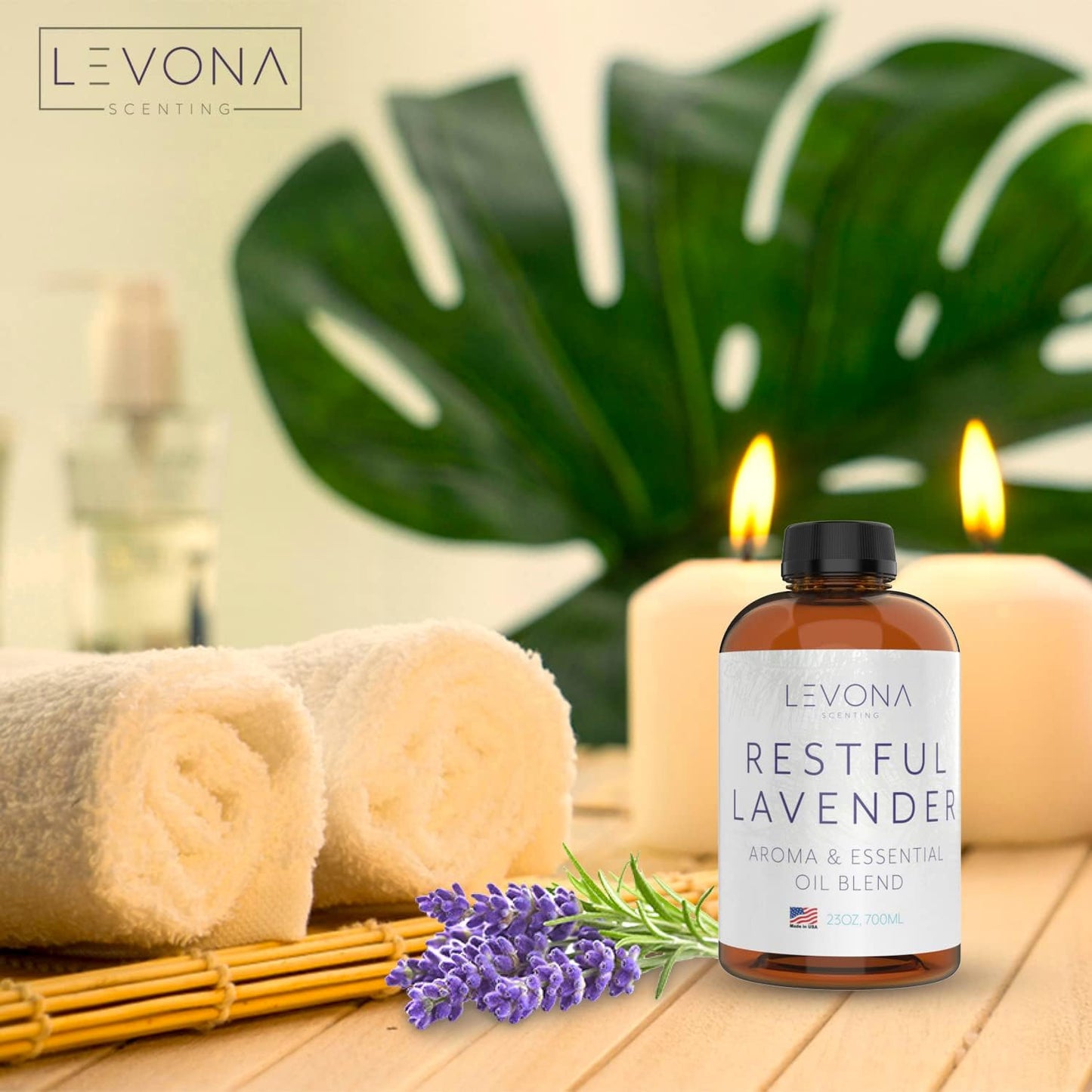 Levona Scents Pure Essential Oils for Diffusers for Home Luxury Scents - Restful Lavender Essential Oil is A Floral Blend of Eucalyptus, Bergamot, Lavender - Aroma Diffuser Oil
