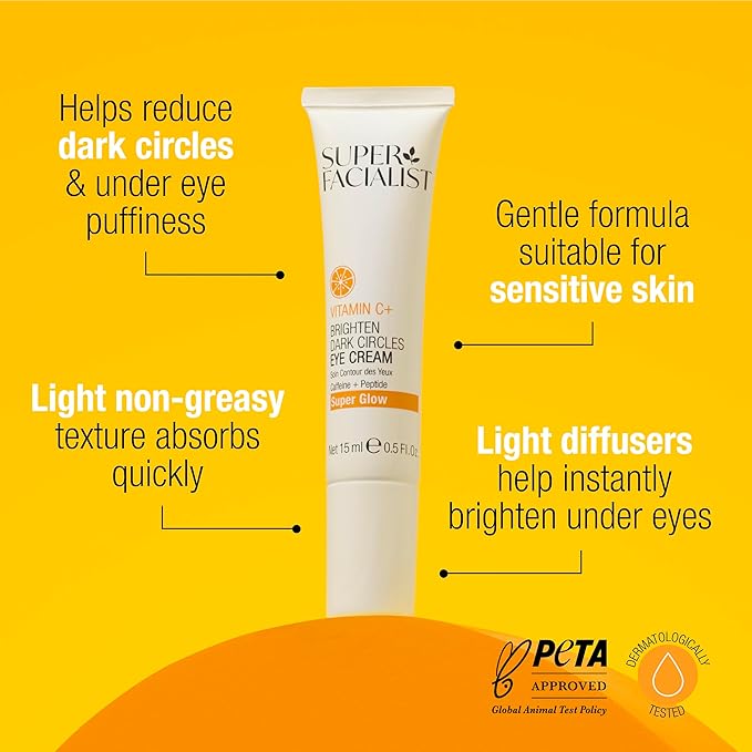 Super Facialist Vitamin C + Caffeine Under Eye Cream – Dark Circle Treatment & Serum-Cream for Puffiness – Dark Circle Treatment & Under Eye Serum – Targeted Caffeine Formula 0.5 oz