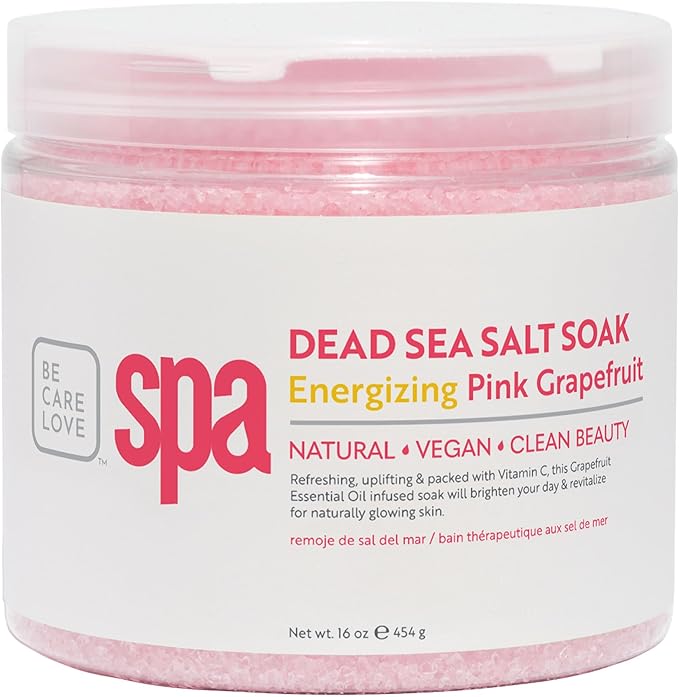 BCL SPA Dead Sea Salt Soak - bath salt with organic Pink Grapefruit, Shae Butter, Arnica, Aloe Vera juice, Chamomile, Argan oil & Jojoba oil skin exfoliator - Home/Professional use 16 fl oz