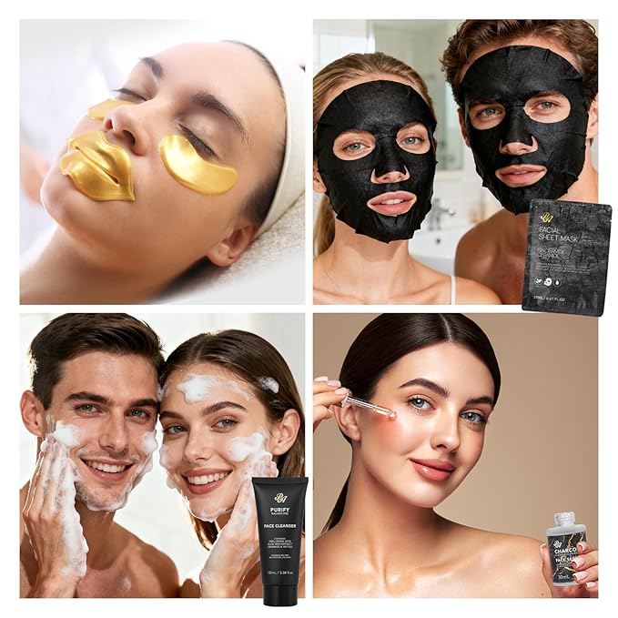 35 Pcs Christmas Gifts for Women & Men, Charcoal Bath & Body Gift Basket, Face Skin Care Kit, Self-Care Gift, Diffuser, Shower Gel, Massage Oil, Bath Bomb, Birthday, Valentines, Mother Day, Husband