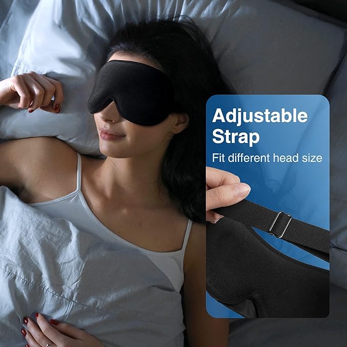 YFONG Weighted Sleep Mask, Women Men 3D Blocking Lights Sleeping Mask (4.2oz/120g), Pressure Relief Night Sleep Eye Mask with Adjustable Strap, Eye Cover Blindfold for Travel Nap Yoga, Black