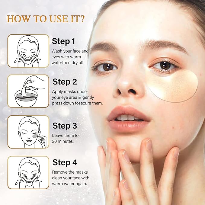 Under Eye Masks - 24K Gold Under Eye Patches for Puffy Eyes and Dark Circles - Under Eye Treatment, Fine Lines & Puffiness, 30 Pairs Collagen Eye Gel Pads for Personal Care