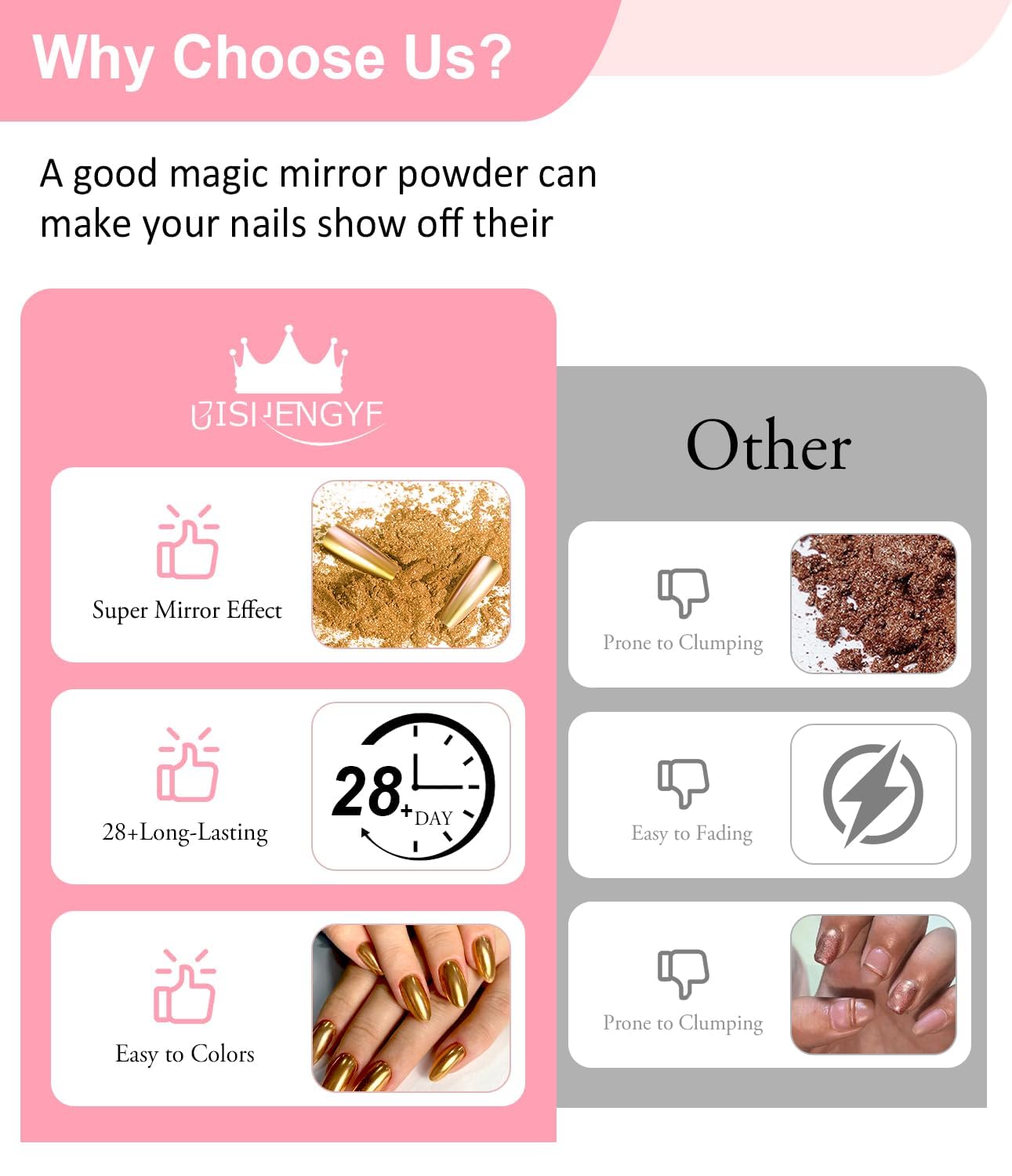 Gold Chrome Nail Powder - Metallic Mirror Effect Nail Chrome Powders Silver Chrome Powders for Nails Glitter, Pigment Holo Chrome Gold Nail Powder with 4 Eyeshadow Sticks