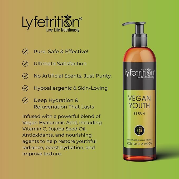 Vegan Youth | 12 Fl oz Large Bottle | Anti-Aging And Wrinkle Serum | (Skin and Face Formula).