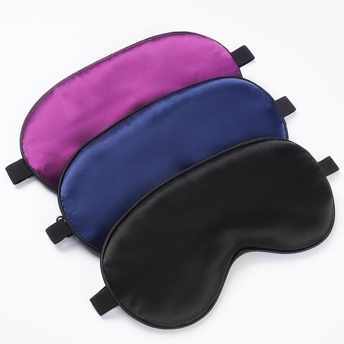 Sleep Mask, Silk Eye Mask for Sleeping with Adjustable Strap, Blindfold Eyeshade for Men & Women, Comfortable & Soft Eye Cover Eyeshade for Night Sleep (Black, Blue, Purple)