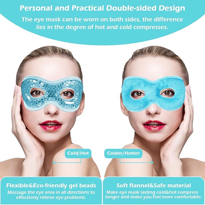 Permotary 2PCS Gel Eye Mask Reusable Hot Cold Compress Pack Eye Therapy,Therapeutic Gel Eye Spa Pad for Puffiness/Dark Circles/Eye Bags/Dry Eyes/Headaches/Migraines/Stress Relief-Green&Blue