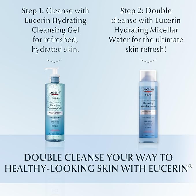 Eucerin Face Gentle Cleansing Hydrating Micellar Water with Hyaluronic Acid, Face Cleanser and Makeup Remover, Fragrance Free and Non-Drying for All Skin Types, 13.5 Fl Oz Bottle