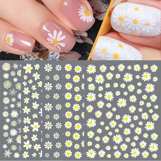 SILPECWEE Spring Daisy Nail Stickers Flower Nail Art Stickers Smile Face Sunflower Nail Design Self-Adhesive Nail Decals Manicure Tips Nail Decoration for Women Girls Kids (12 Sheets)