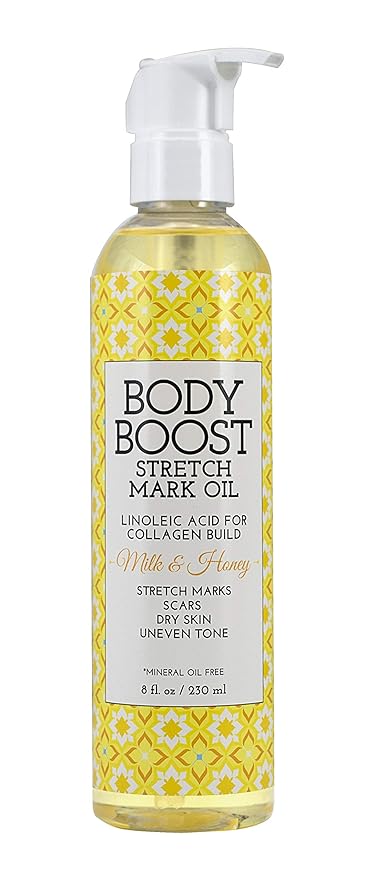Body Boost Milk & Honey Stretch Mark Oil 8oz- For Stretch Marks and Scars- Pregnancy and Nursing Safe