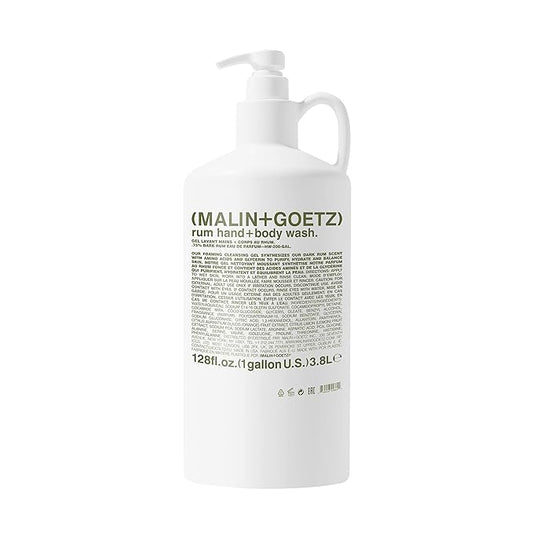 MALIN+GOETZ Rum Hand + Body Wash, 128 Fl. Oz. – Allows Up to 15 Refills, Natural Cleansing, Purifying & Hydrating for Women & Men, For All Skin Types, No Stripping or Drying, Cruelty-Free & Vegan