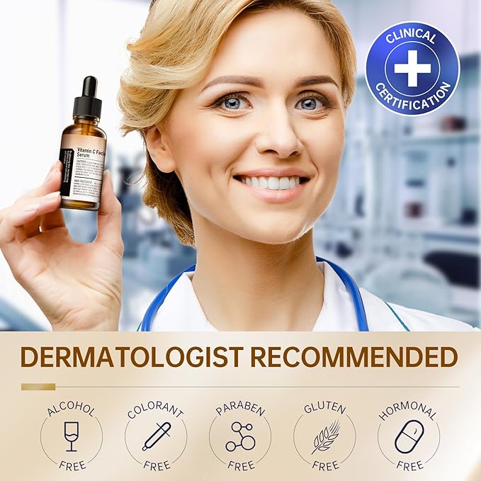 Vitamin C Face Serum with Vitamin C, Hyaluronic Acid, Vitamin E, Serum for Dullness, Balanced Complexion, Eye Area, Fine Lines & Wrinkles, 60ml/2.02oz