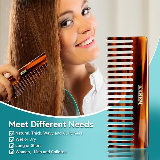 2-Piece Set Handcrafted Acetate Wide Tooth Combs - 6.29" Premium Detangler for Women, Men & Kids, Ideal for Curly, Long & Short Hair - Professional Quality for Wet/Dry Use