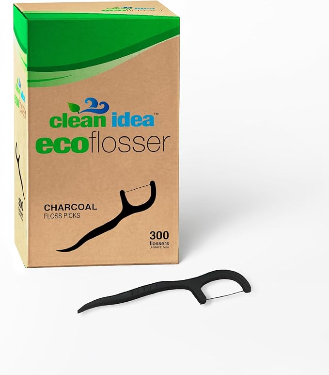 EcoFlossers Charcoal 300ct, Eco Friendly Flossers for Adults & Kids, Everyday Dental Floss Picks, Easy on Gums Floss Picks for Teeth, Tooth Flossers
