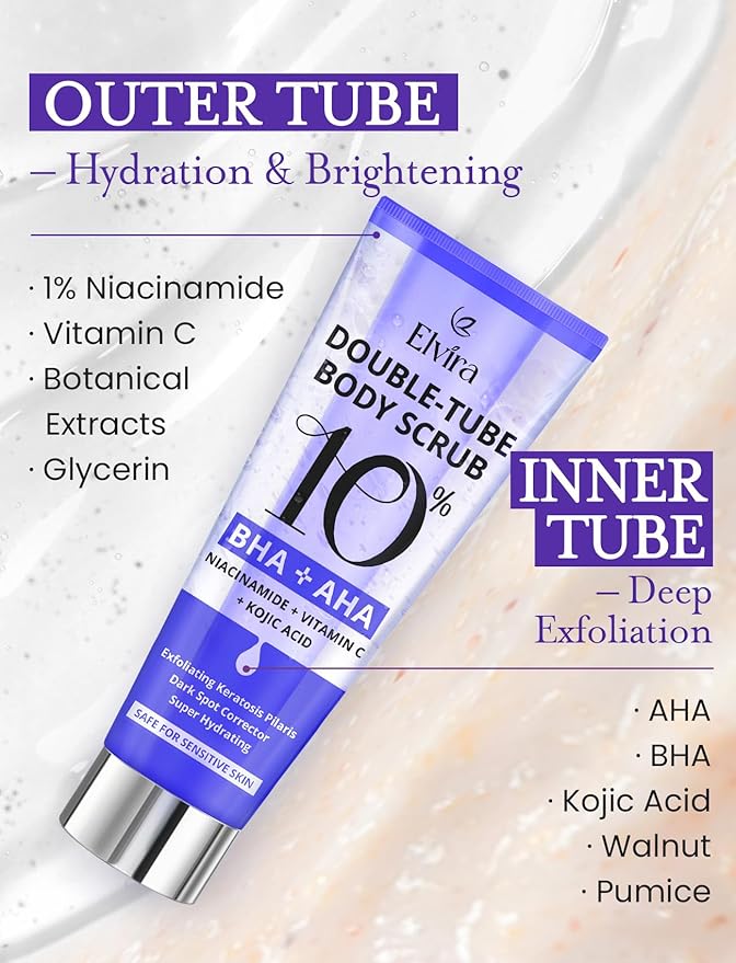 Elvira KP Bump Eraser Foot & Body Scrub, Exfoliating Scrub for Keratosis Pilaris, Smooth Skin with 10% AHA BHA & Niacinamide, Deep Moisturizing Cleanser for All Skin Types, Exfoliante para el Cuerpo