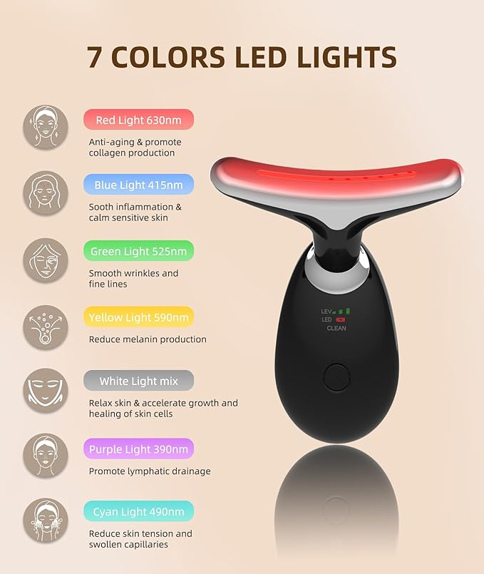 Red-Light-Therapy-for-Face and Neck, 7 Color Light Based Facial Massager, Portable Skin Care Tool (Black)