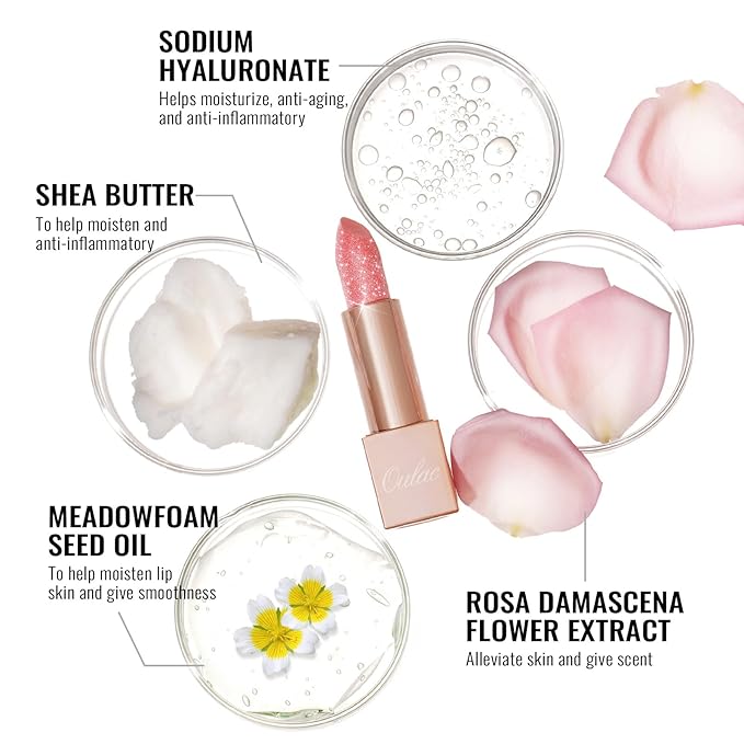 Oulac Shimmer Purple Lipstick for Women, Infinity High Shine Finish, Hydrating Lip Color Infused with Damask Rose Oil for All-Day Comfort, Gluten-Free Vegan Beauty, D05 Wildfire