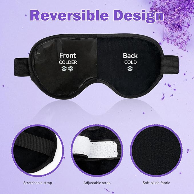 Cooling Gel Eye Mask Reusable Cold Eye Mask, Frozen Eye Mask Ice Eye Compress Ice Pack, No Freeze, Cool Relaxation, Comfort Snug Fit, Eye Cover Ice Mask with Mineral Mud for Office, Home, 2PCS