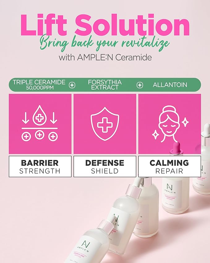 AMPLE:N Ceramide Shot Ampoule – Anti Aging and Hydrating Serum with Ceramide for Deep Moisturization – For Dry & Rough Skin to Reduces Wrinkles & Repairs Skin, 3.38 fl.oz.
