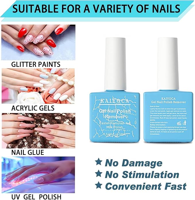 Gel Nail Polish Remover with Cuticle Pusher and Cuticle Nippers & Nail Buffer, Professional Remove Acrylic Gel Powder in 3-5 Minutes,Home DIY and Salon, No Soaking or Wrapping (1 Pcs Set)