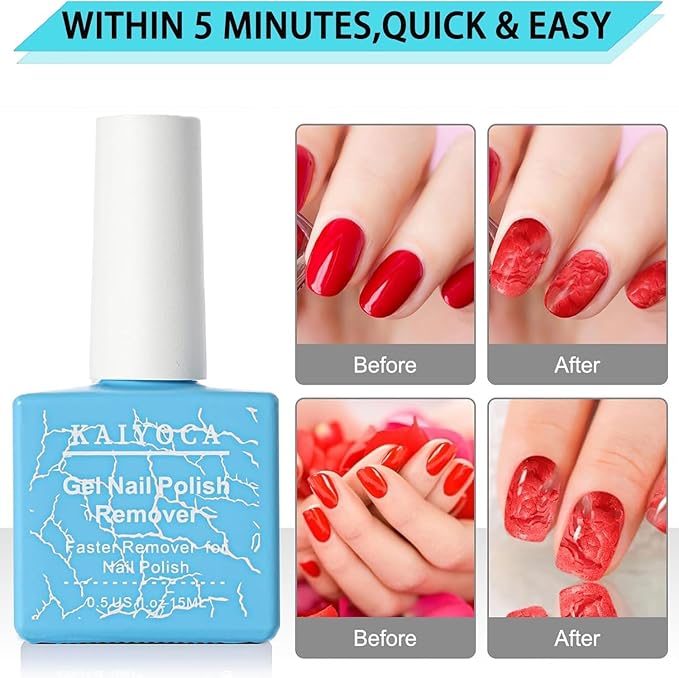 Gel Nail Polish Remover with Cuticle Pusher and Cuticle Nippers & Nail Buffer, Professional Remove Acrylic Gel Powder in 3-5 Minutes,Home DIY and Salon, No Soaking or Wrapping (1 Pcs Set)