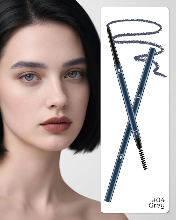 6Pcs Microblading Eyebrow Pencils Grey Waterproof Eye Brow Pencil w/Eye Brow Razor & Scissors Kit 0.5mm Ultra-Fine Tip Creates Hair-Like Strokes for Women Effortless Natural Brows