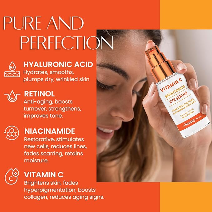 Vitamin C Under Eye Serum - Anti-Aging, Reduces Eye Bags, Puffiness, Dark Circles & Wrinkles - Dermatologist Tested, Korean Skin Care - 1 oz / 30 ml (2 Pack)