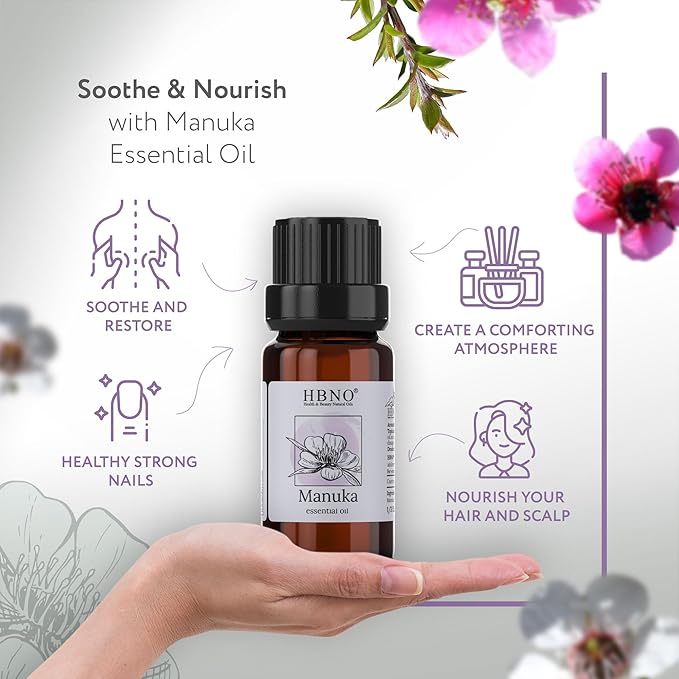 HBNO Manuka Essential Oil - 1/3 oz (10 ml) Travel Size - Natural Manuka Oil - Perfect for Cleaning, Aromatherapy, DIY, Soap and Diffuser