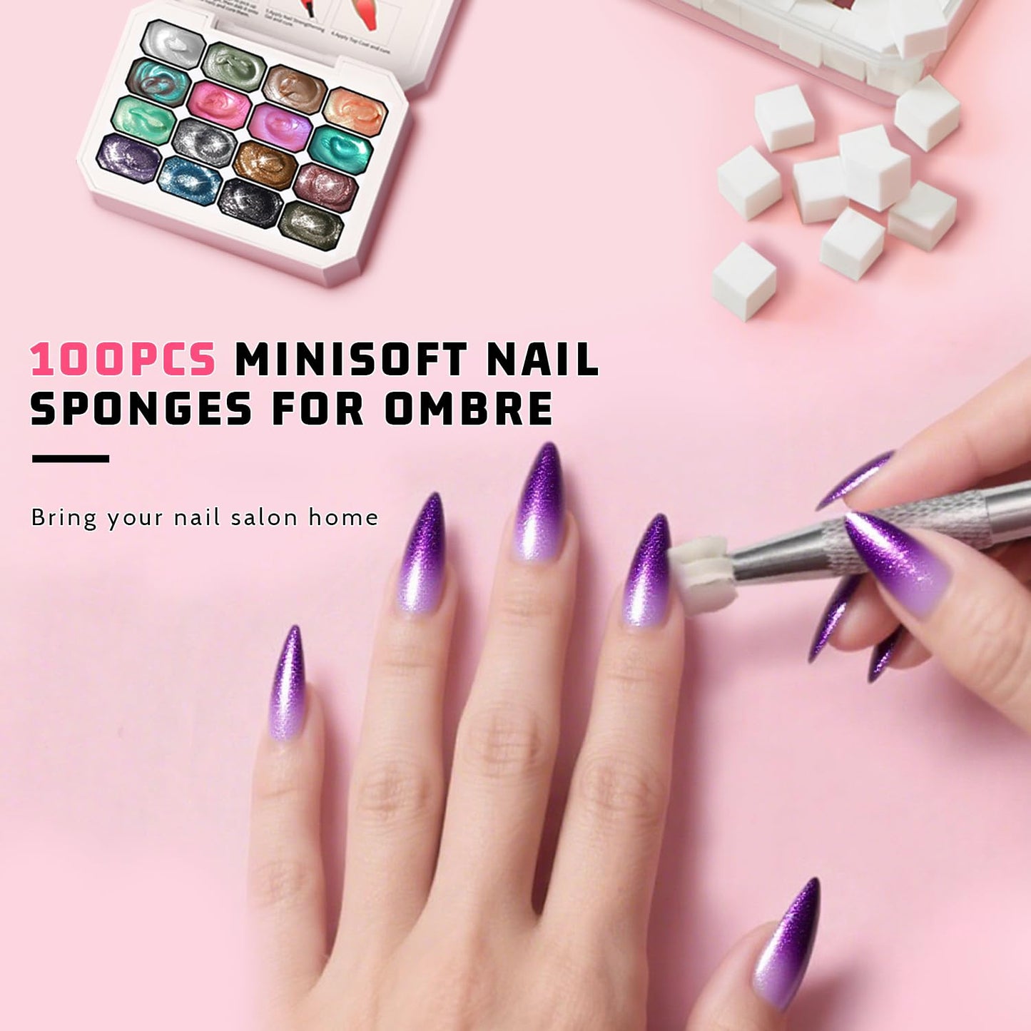 Sponge Pat Paint Nail Gel, Ombre Nails Gradient Gel Nail Blush Blooming Aura Nails Drawing Stripper Floral Painting DIY Nail Art, No Wipe, UV/LED Curing (16 Colors L)