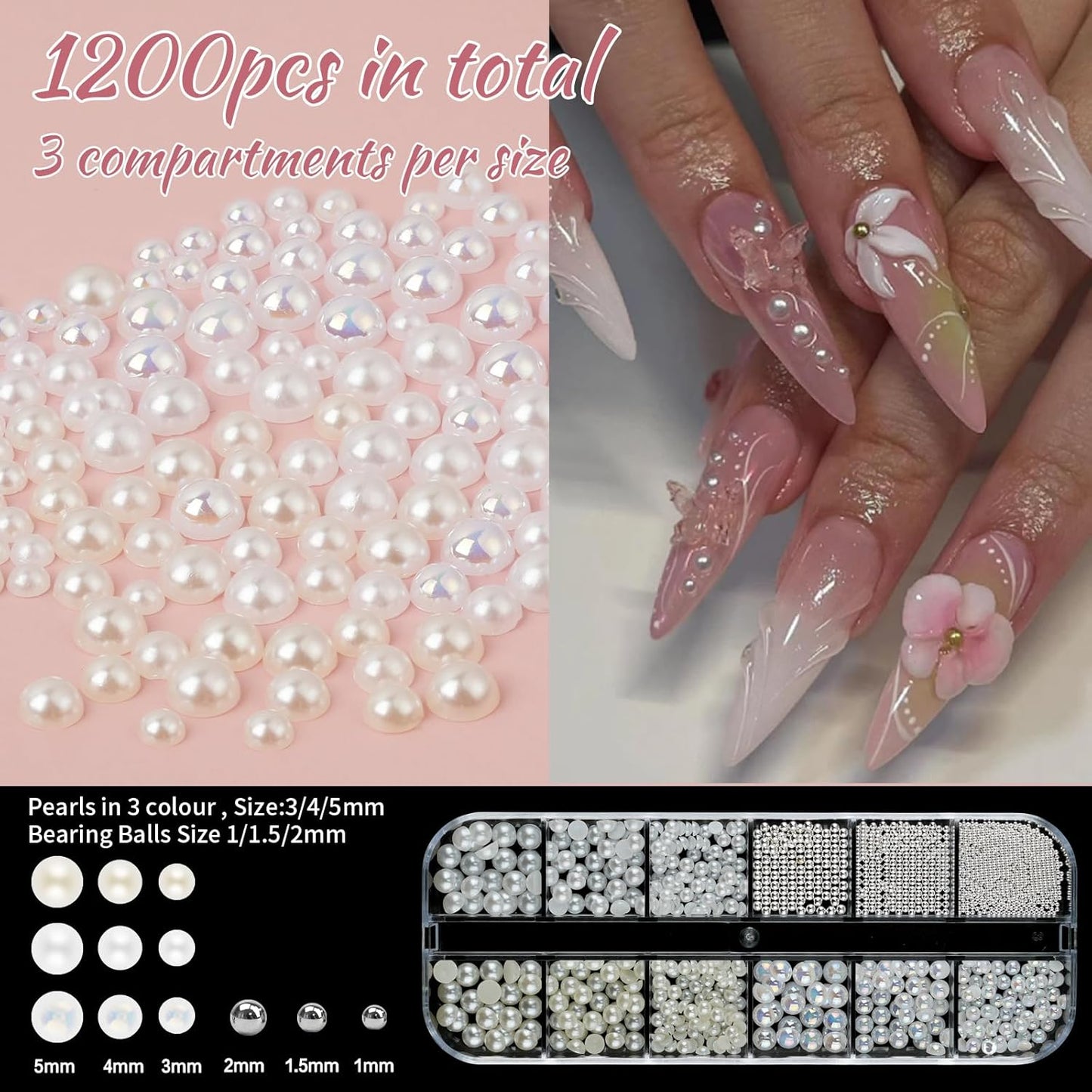 5200PCS Nail Gems and Charms, AB Crystal Nail Rhinestones with Flatback Nail Pearls, Pick Up Tweezers, Rhinestone Picker Tool, Flat Back Nail Gems for Nail Art, Clothes, Face, Craft