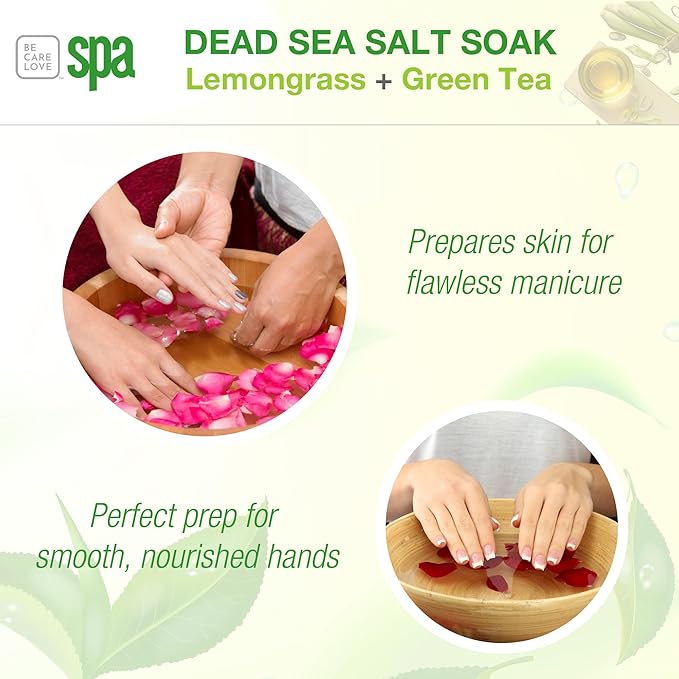 BCL SPA Dead Sea Salt Soak - Bath Salt with Organic Lemongrass + Green Tea, Shae Butter, Arnica, Aloe Vera Juice, Chamomile, Argan Oil & Jojoba Oil - Skin Exfoliator - Home/Professional Use 16 fl oz