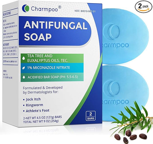 Antifungal Soap with Tea Tree Oil: 2 Medicated Bars for Athletes Foot Ringworm Jock Itch & Skin Fungus Itch Odor Relief & Moisturizing Skin Care for Face Body Wash Daily Use for Women Men 9OZ