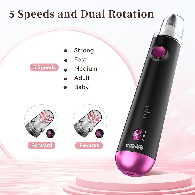 Electric Nail Drill, 8-in-1 Cordless Electric Nail File with LED Light, 5 Speeds Rechargeable Manicure and Pedicure Kit Hand Foot Care Tool for Nail Grinder Trim Polish for Women Baby