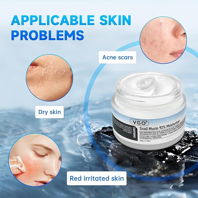 VGO Skin Care Set, with Snail Mucin 92% Moisturizer 1.76 Oz & Vitamin C Serum 2.02 Oz, Hydrating Skincare Set for Women and Men