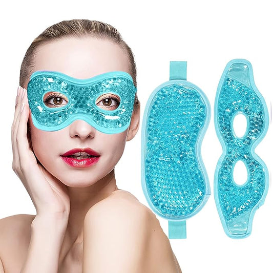 Permotary 2PCS Ice Gel Eye Mask Hot Cold Therapy Cooling Gel Beads Eye Mask,Reusable Hot Cold Compress Ice Eye Pack for Puffiness/Dark Circles/Eye Bags/Dry Eyes/Headaches/Migraines/Stress Relief