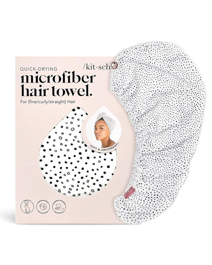 Kitsch Microfiber Hair Towel Wrap for Women - Microfiber Towel, Super Absorbent, Quick Dry, Anti-Frizz - for Long and Short Hairs, Turbans for Women, Wet and Curly Hair Wrap - Micro Dot