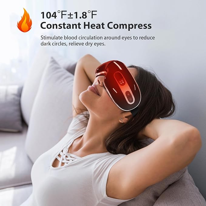 Fmalve Eye Massager with Heat and Cooling for Migraines, Dry Eyes, Heated Eye Mask Massager Improve Sleeping - Gifts for Women and Men (Black)