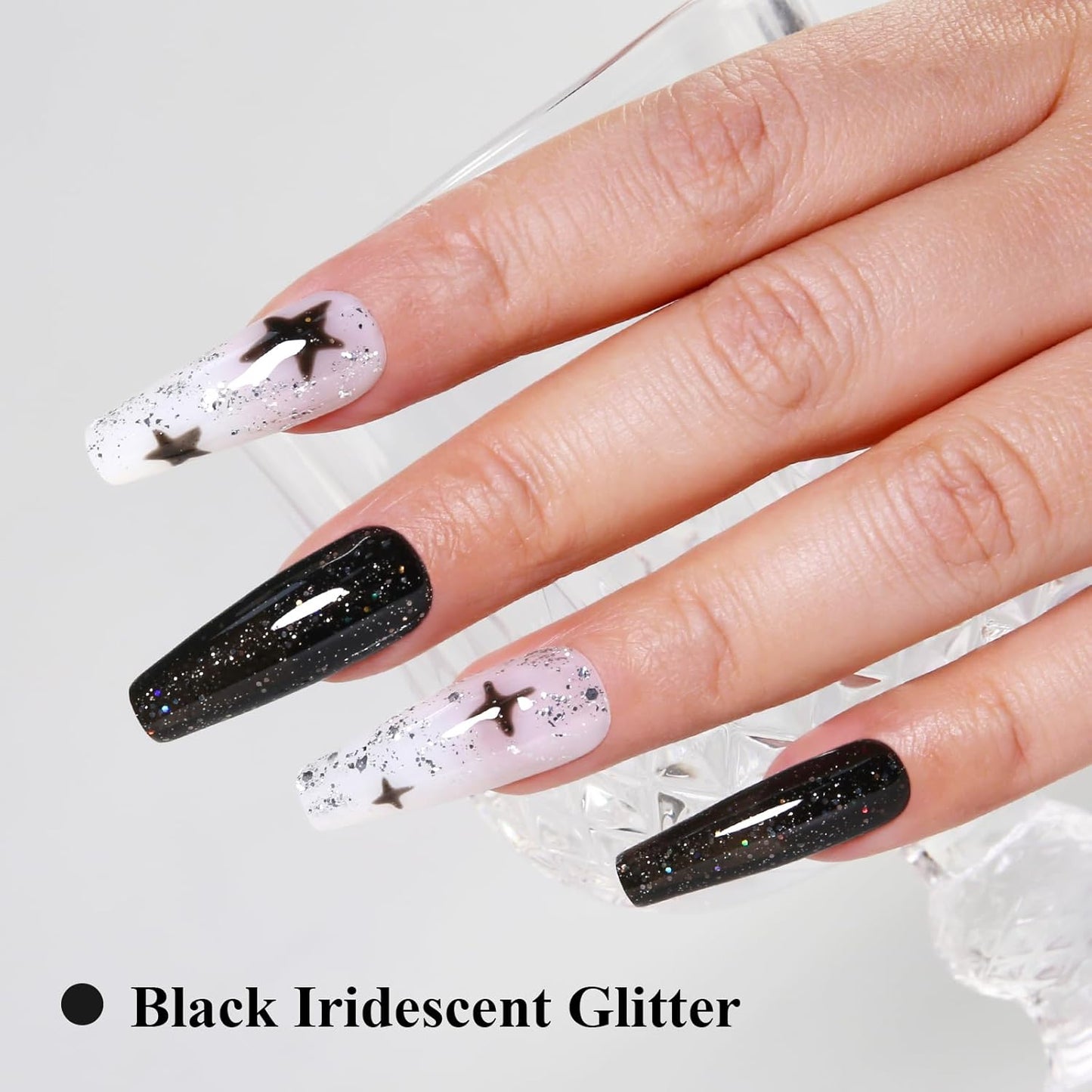 Imtiti Glitter Gel Nail Polish, Black Iridescent Glitter Gel Polish Diamond Shimmer Sparkle Soak Off UV LED Autumn Winter Manicure 10ML