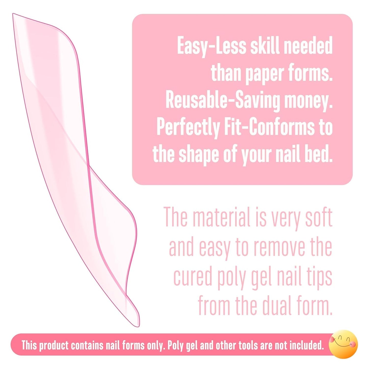 300 Pcs Toe Nail Dual Forms for Poly Gel Toenail Extension, PINK, Reusable Molds for Polygel Buider Hard Gel Acrylic French Tip Toenails, for Nail Art Salon Pedicure & DIY at Home 15 sizes