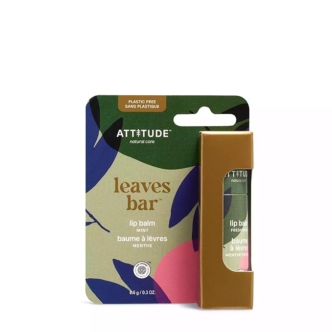 ATTITUDE Plastic-free Lip Balm, EWG Verified Plant- and Mineral-Based Ingredients, Vegan and Cruelty-free Personal Care Products, Mint, 0.3 Oz (Pack of 4)
