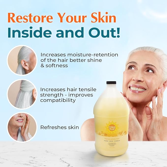 BoaVida Citrus Plus Elder Deodorizing Shampoo and Body Wash, Reduces 2-Nonenal Odor Made with Persimmon and Cupuacu Butter - With Leak-Proof Cap, 1 Gal