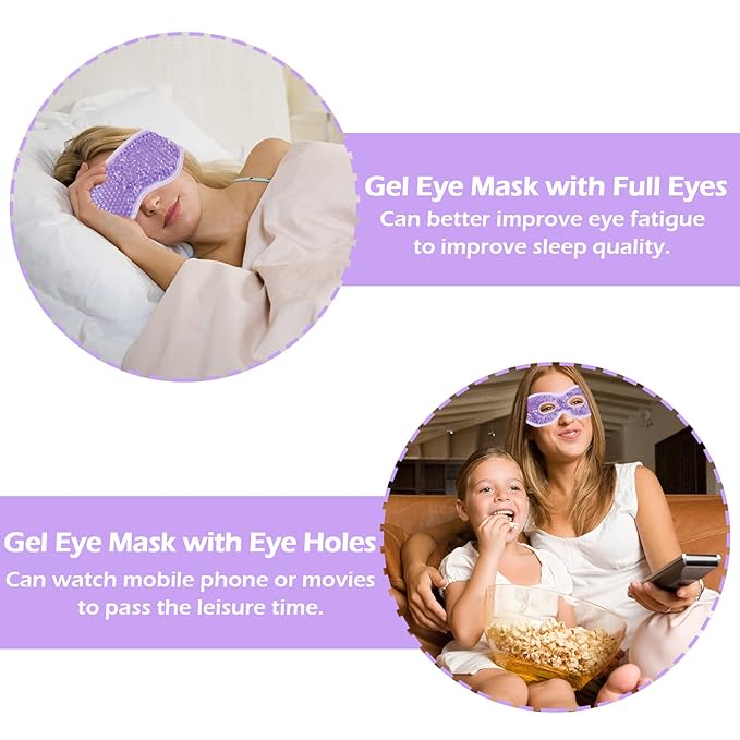 Permotary 2PCS Gel Eye Mask Reusable Hot Cold Compress Pack Eye Therapy,Therapeutic Gel Eye Spa Pad for Puffiness/Dark Circles/Eye Bags/Dry Eyes/Headaches/Migraines/Stress Relief-Pink&Purple
